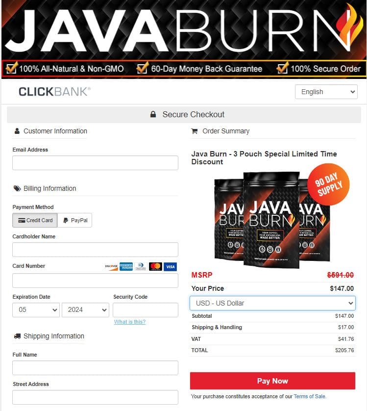 Java Burn - Order Page